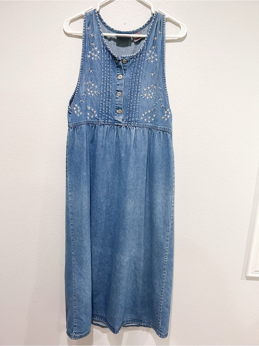 Vintage Jean denim embroidered dress midi